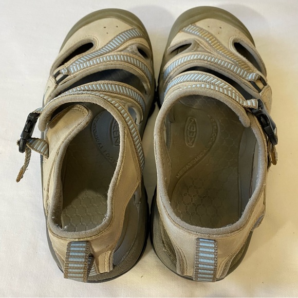KEEN Womens 7.5 Nubuck Leather Close Toed Hiking Sport Sandals Brown and Blue - Picture 2 of 7